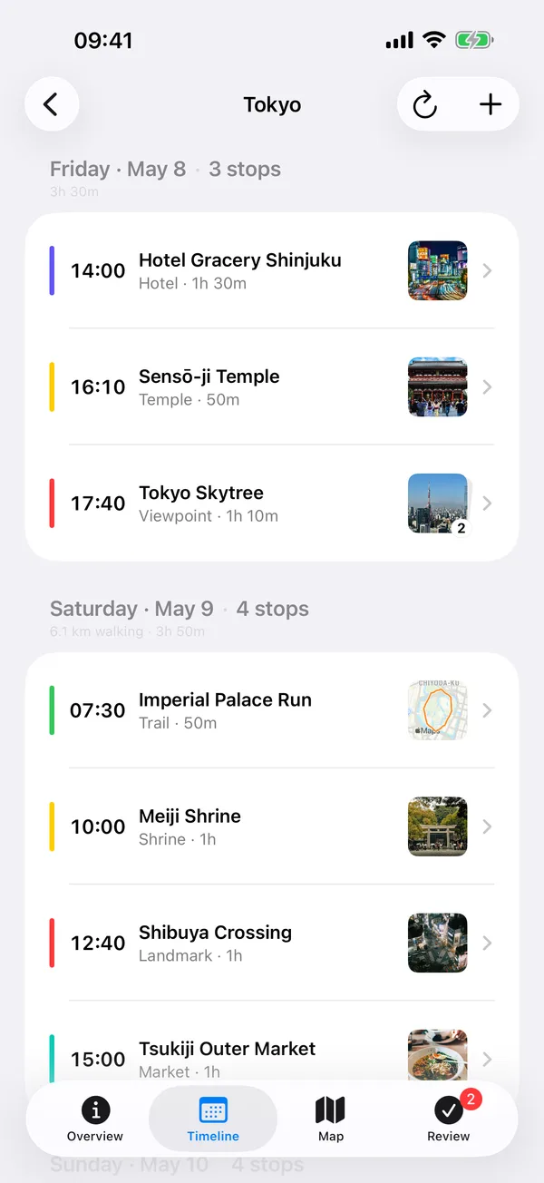 Voyamap timeline on iPhone