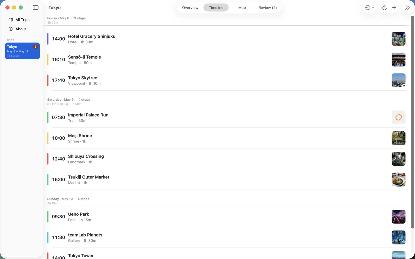 Voyamap timeline on Mac